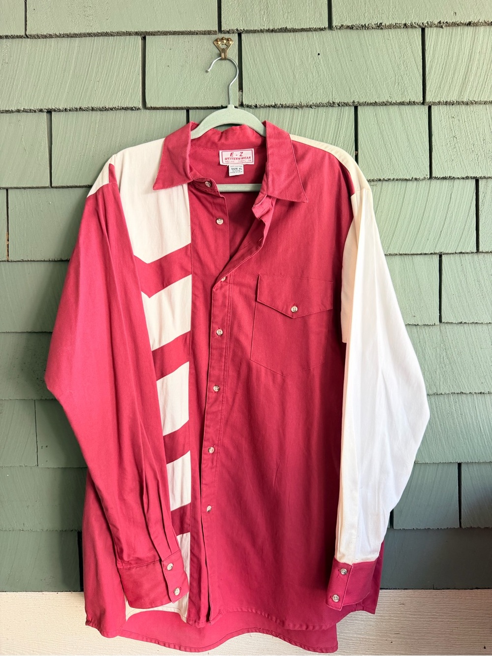 Vintage E-Z Western Wear Mens XL Pink Pearl Snap Western Rodeo Shirt Made USA